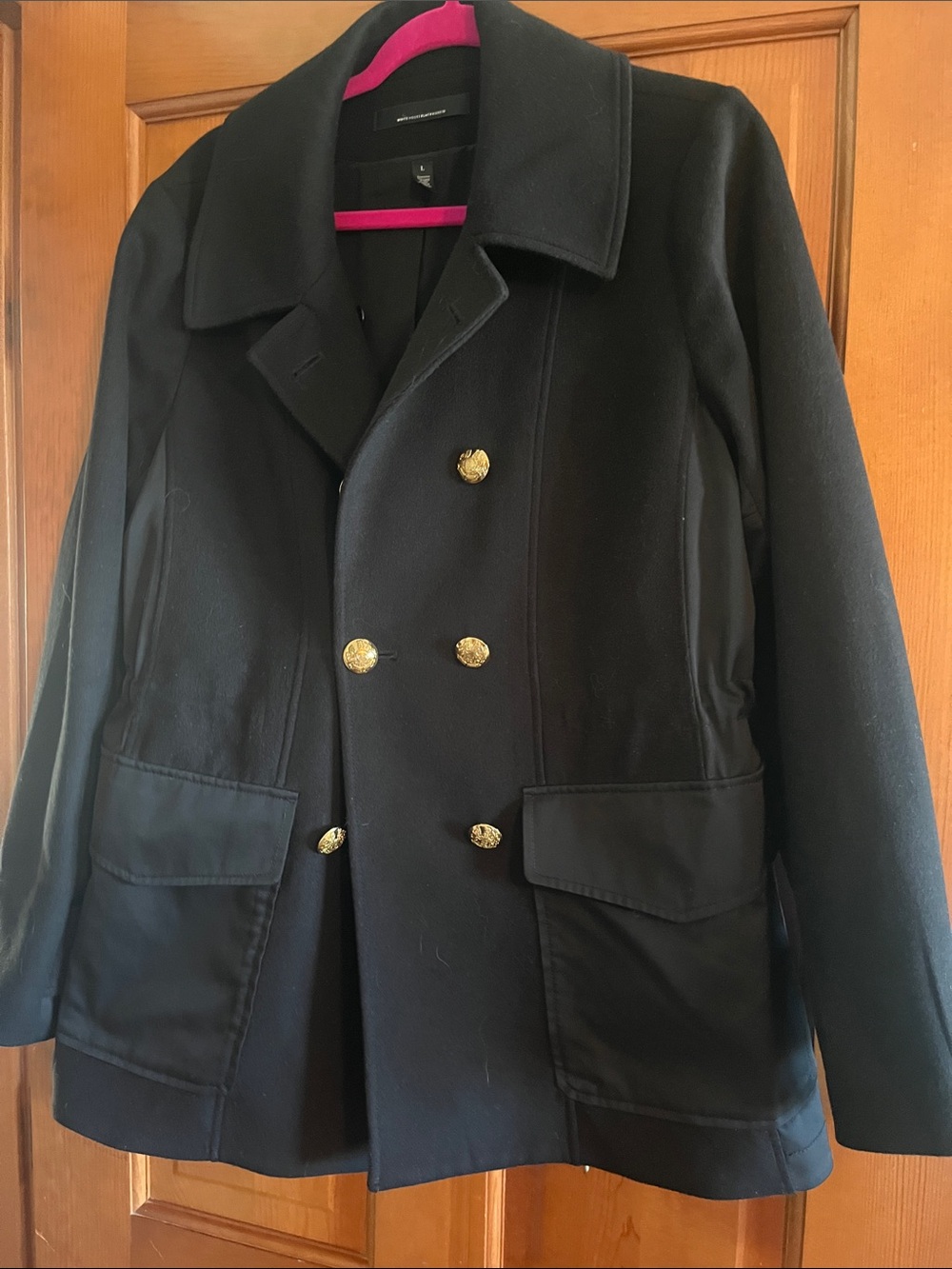 White House Black Market Black Peacoat with Gold Buttons
